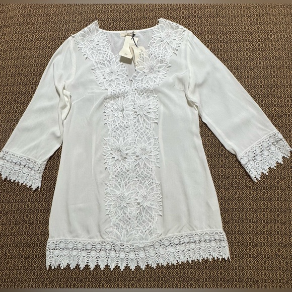 Solitaire Swim Size S White Crochet Lace Rayon Tunic Cover Up - Picture 11 of 12